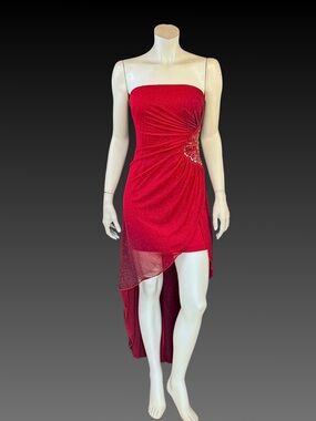 Y2K Scarlet High-Low OMBRÉ Strapless Dress | 90s 2000s | XS